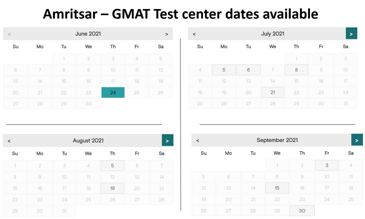 GMAT exam dates at Amritsar
