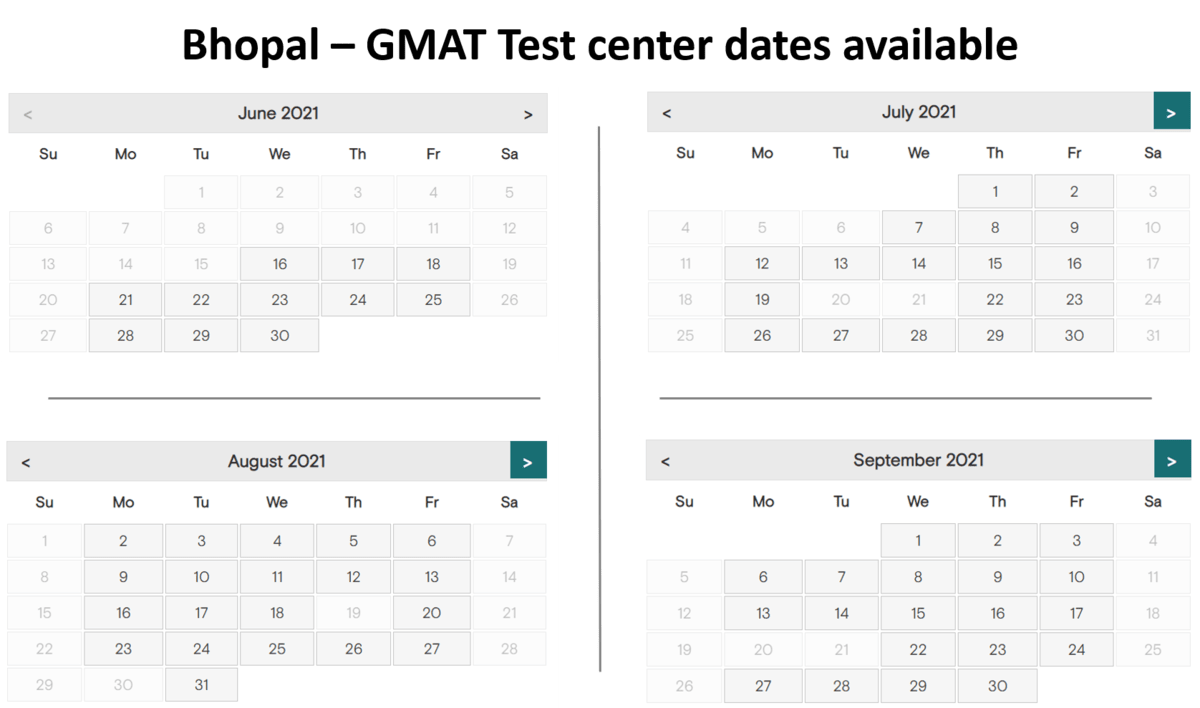 GMAT Exam dates Bhopal