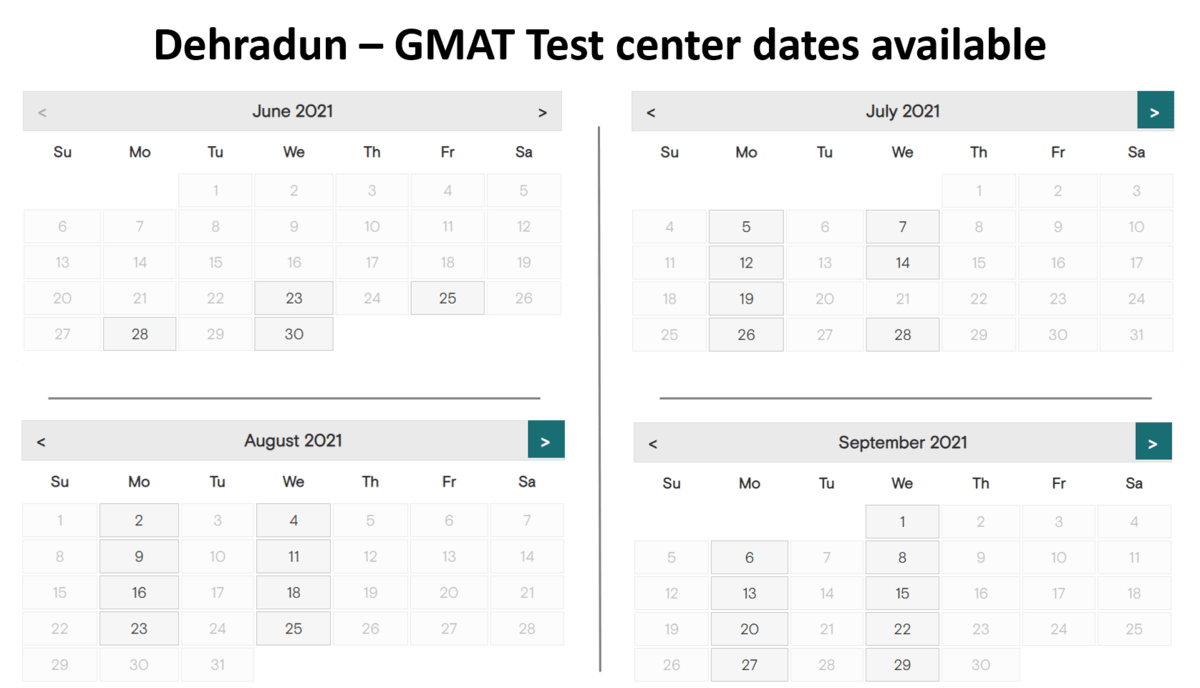 GMAT test center dates - Dehradun