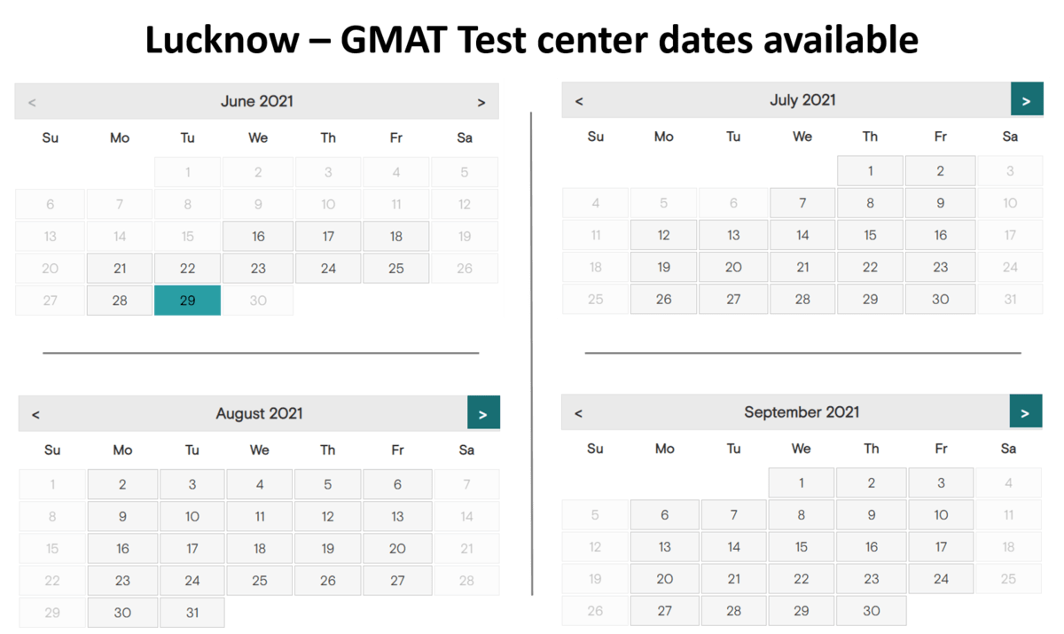 GMAT exam dates - Lucknow