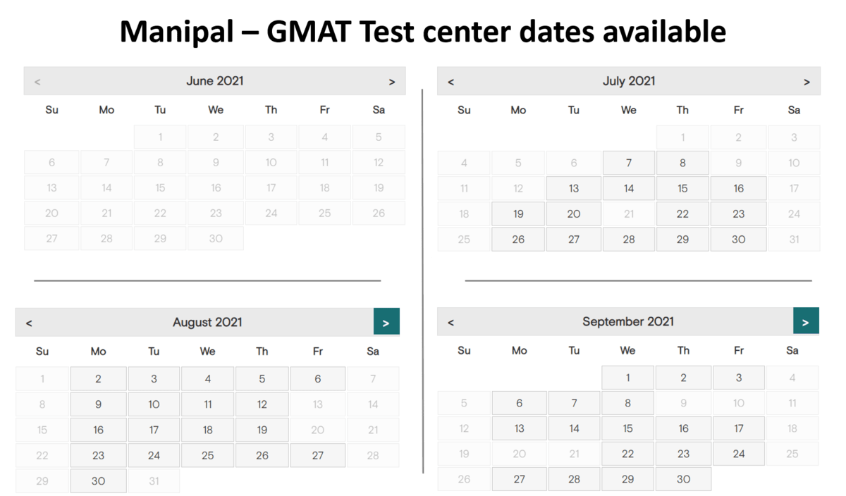GMAT test center dates - Manipal