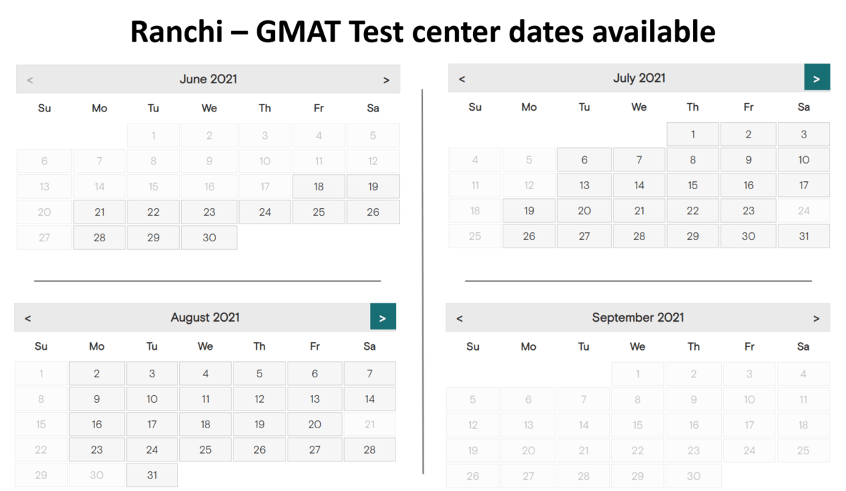 GMAT Exam dates - Ranchi