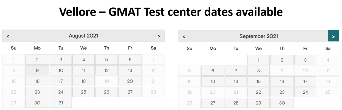 GMAT Exam dates - Vellore