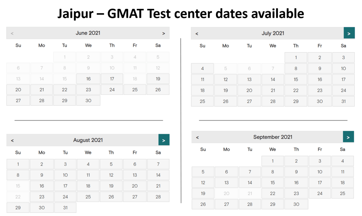 GMAT test center dates - jaipur