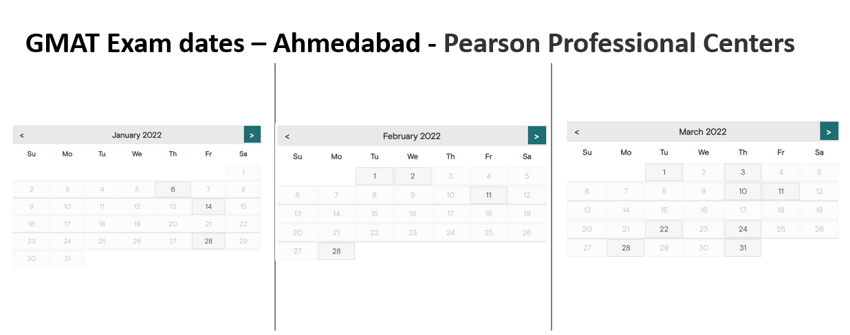 GMAT exam dates - Ahmedabad -Pearson test center
