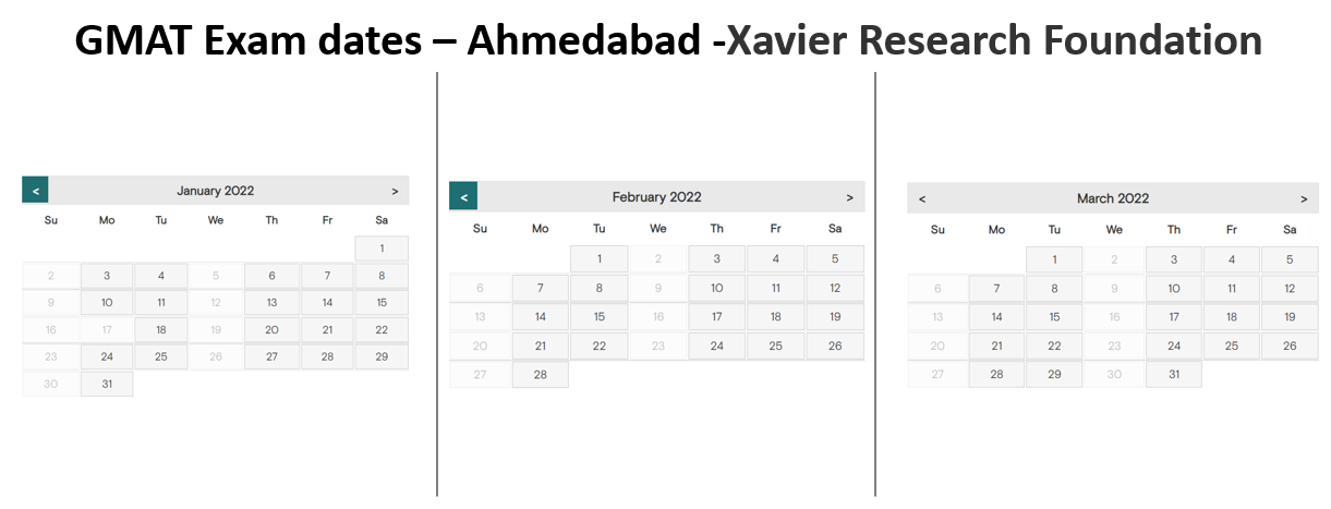 GMAT exam dates - Ahmedabad -Xavier test center