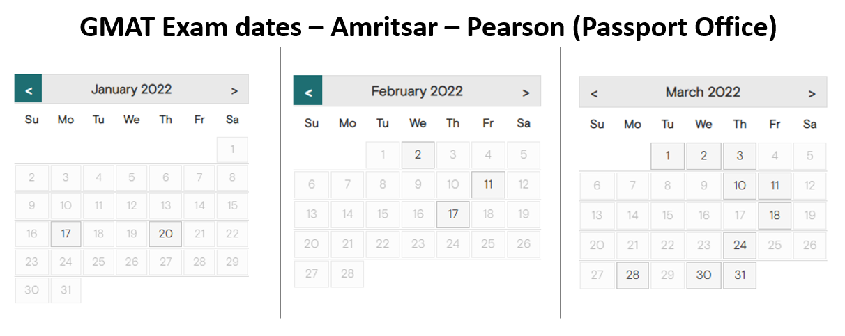 GMAT exam dates - Amritsar Pearson test center - passport office