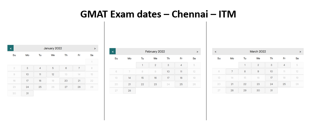 GMAT exam dates - Chennai ITM test center