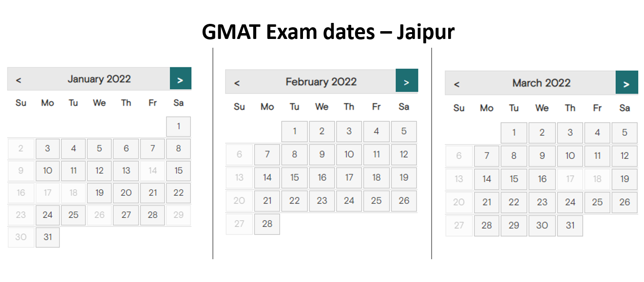 GMAT exam dates - Jaipur test center