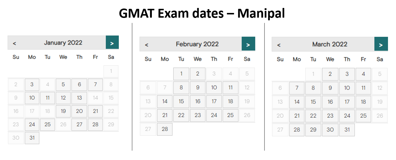 GMAT exam dates - Manipal test center