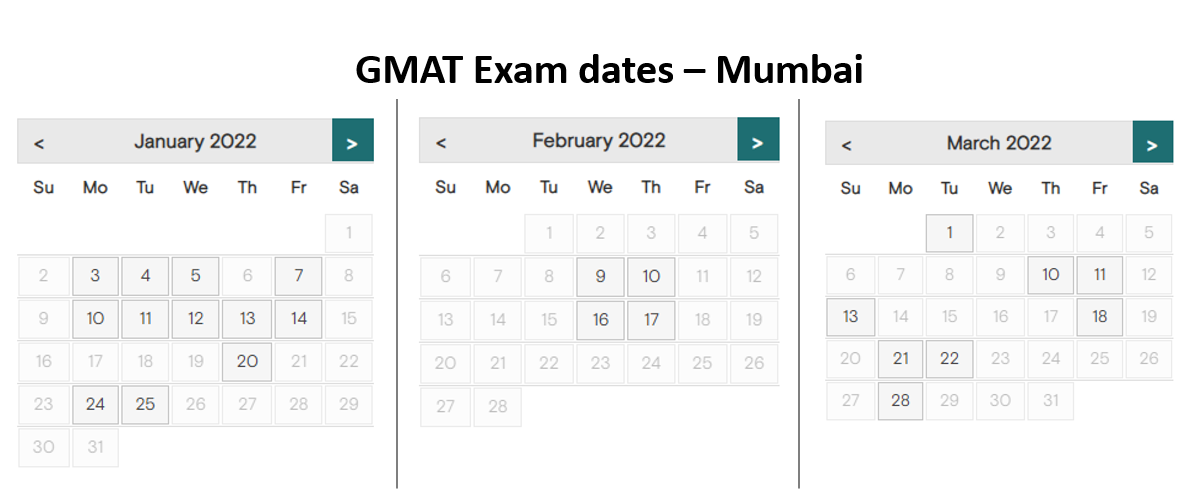 GMAT exam dates - Mumbai test center