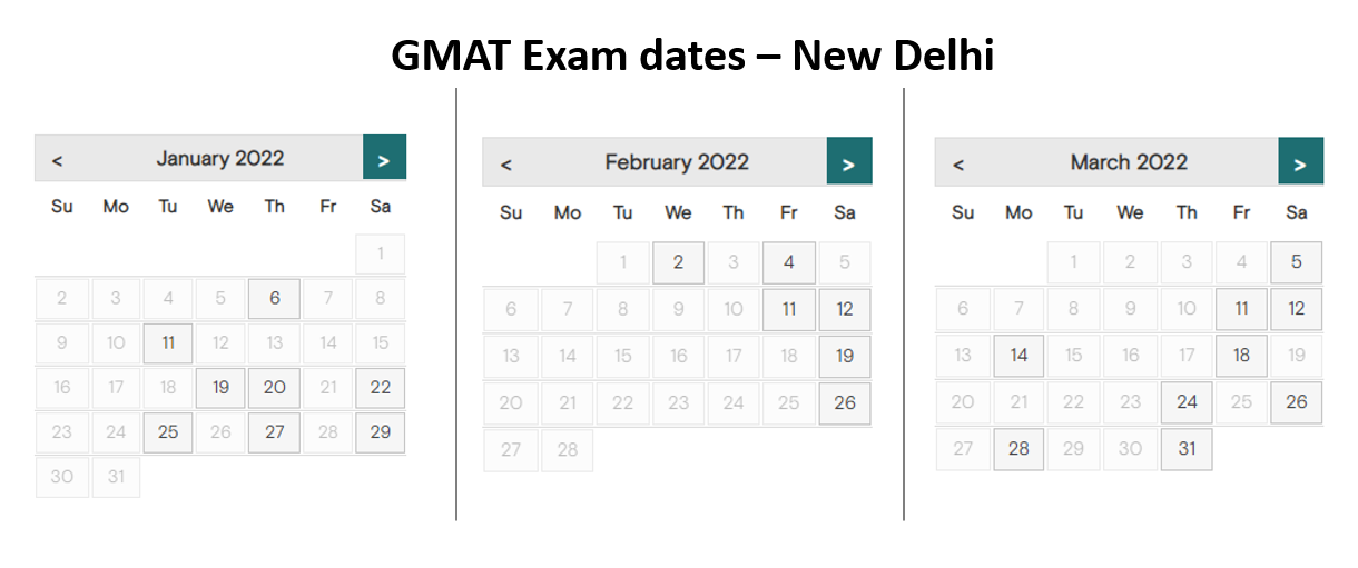 GMAT exam dates - New Delhi test center