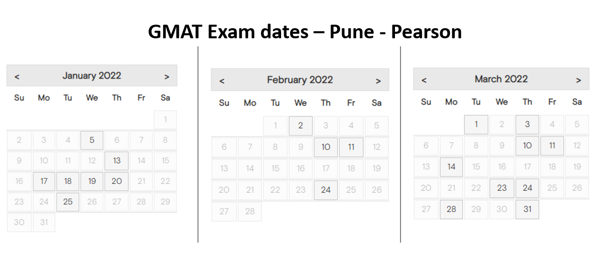 GMAT exam dates - Pune test center - Pearson