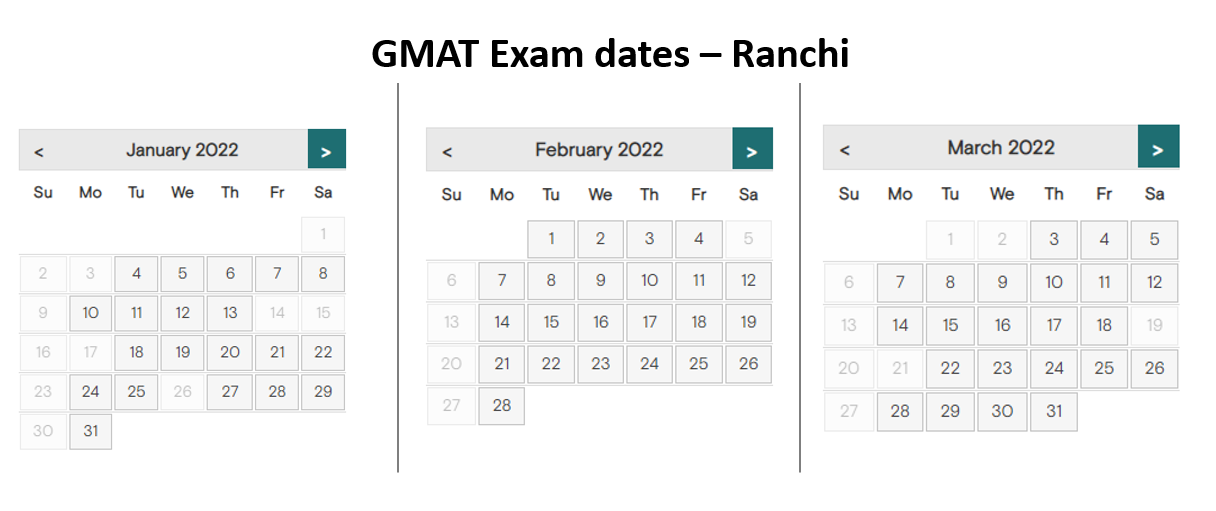 GMAT exam dates - Ranchi test center