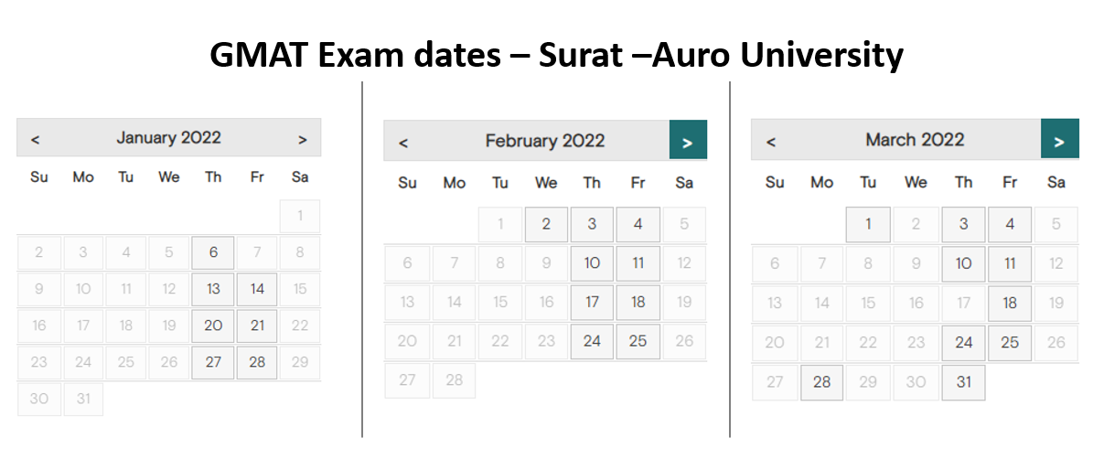 GMAT exam dates - Surat test center - auro university