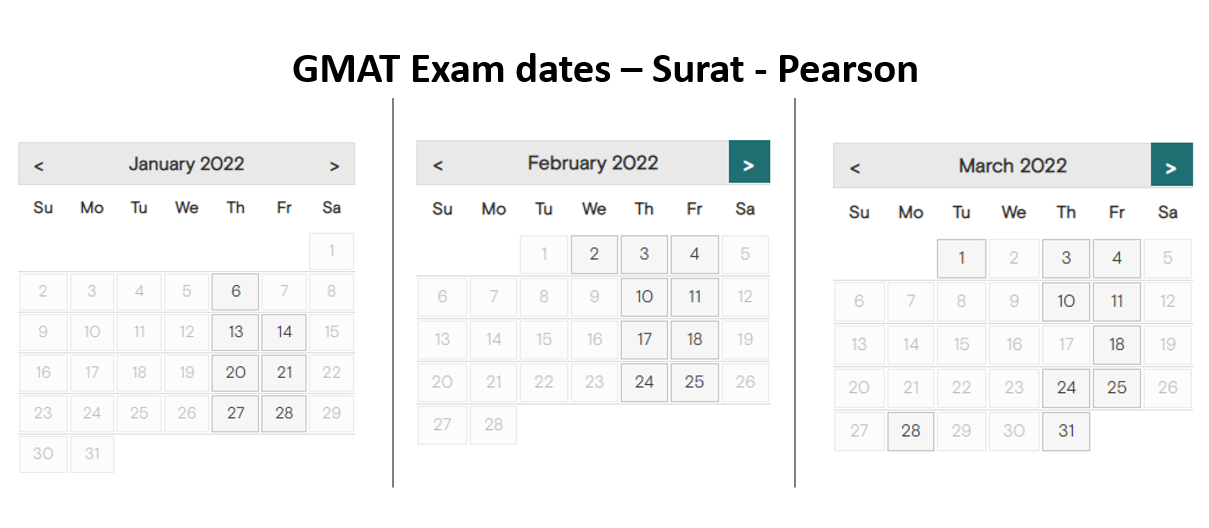 GMAT exam dates - Surat test center - Pearson