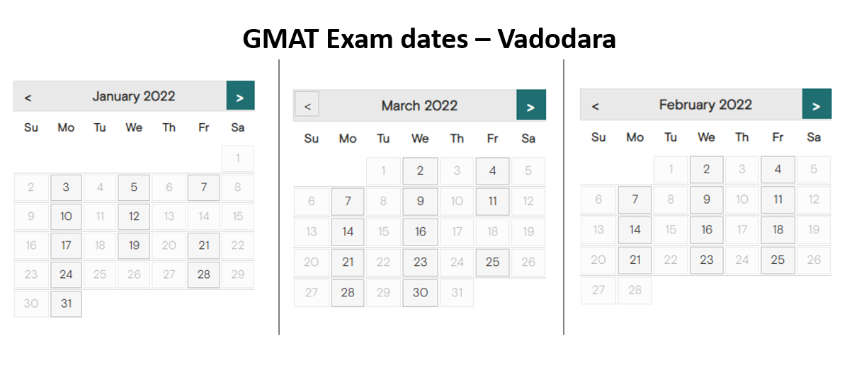GMAT exam dates - Vadodara