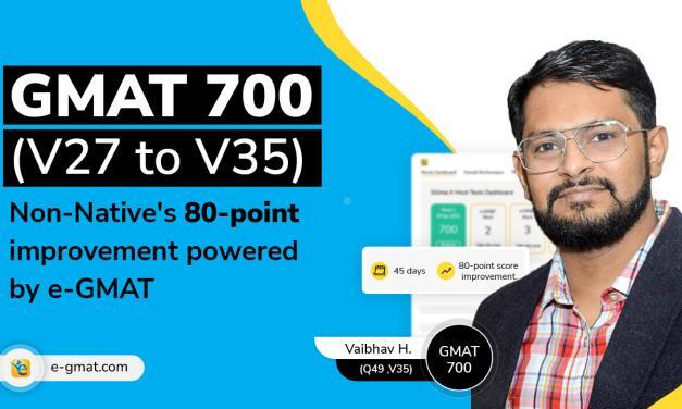 GMAT 700 | Non-Native’s verbal improvement from 46%ile to 76%ile in 45 days powered by e-GMAT methodologies