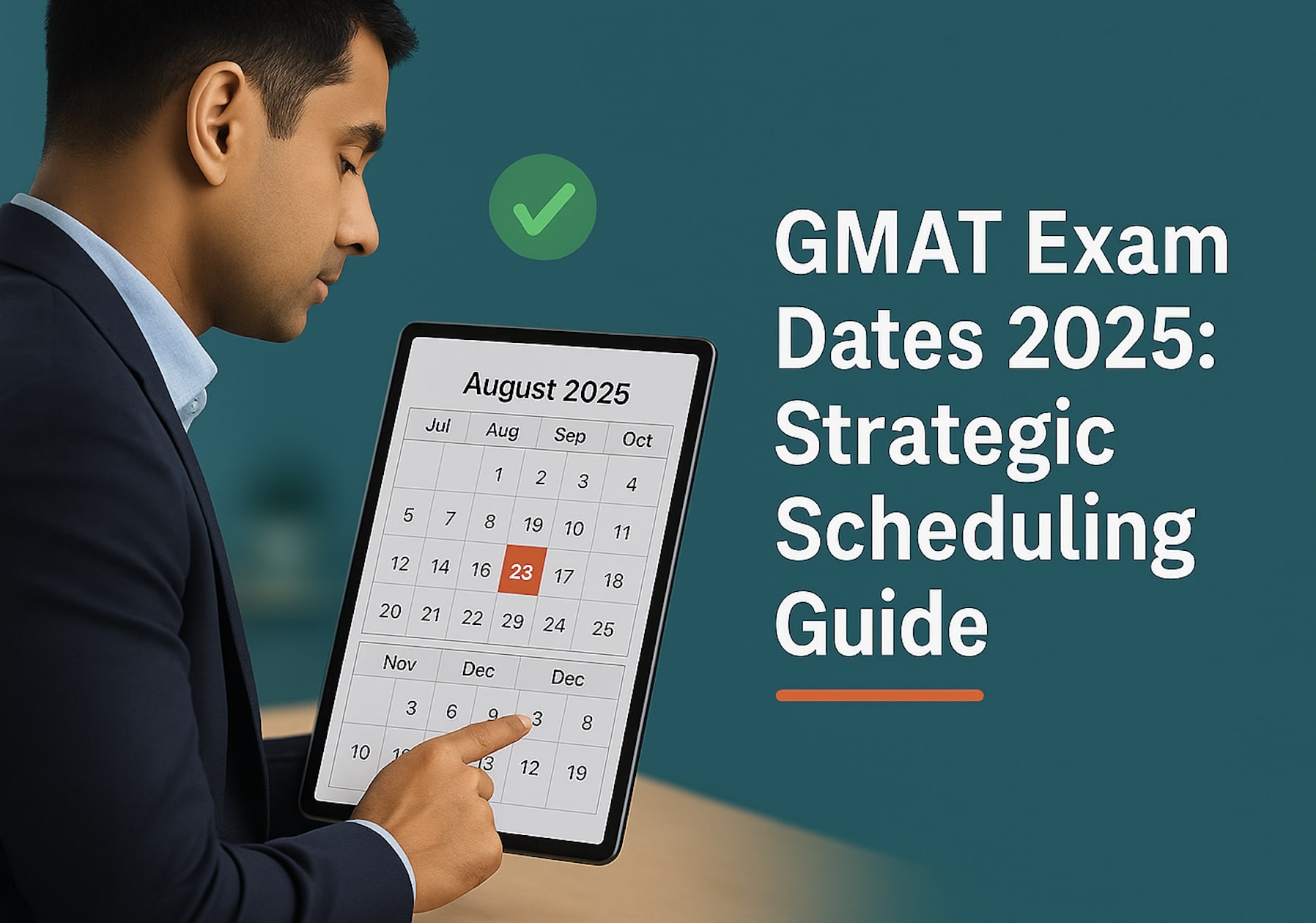 Professional scheduling GMAT exam dates 2025 on digital calendar showing test dates from June to December