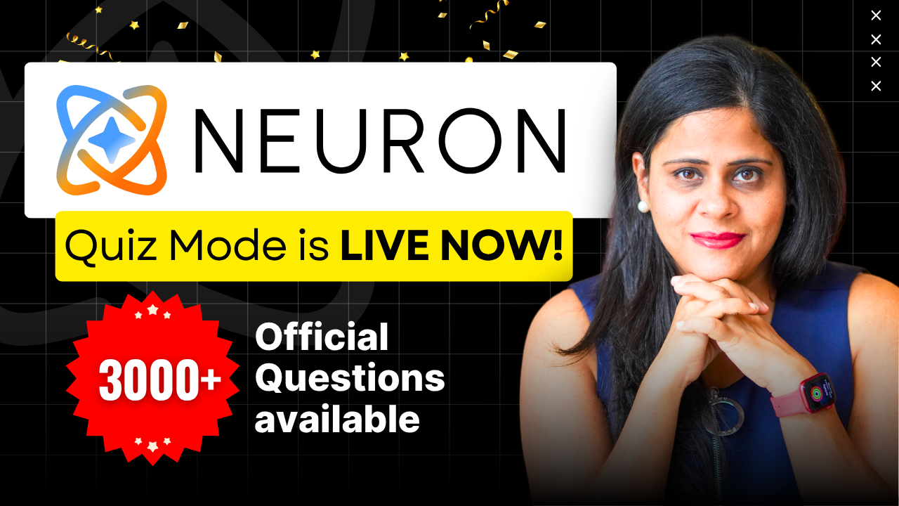 NEURON quiz mode launch announcement with 3000+ practice questions