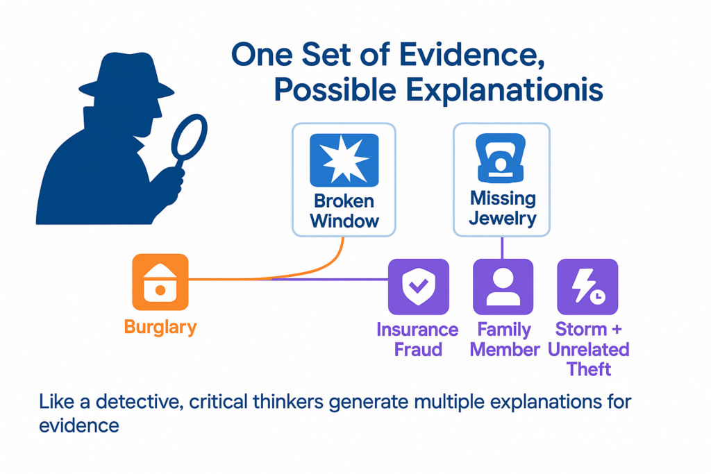 GMAT assumption questions: Detective analogy showing how evidence can have multiple explanations beyond first impression