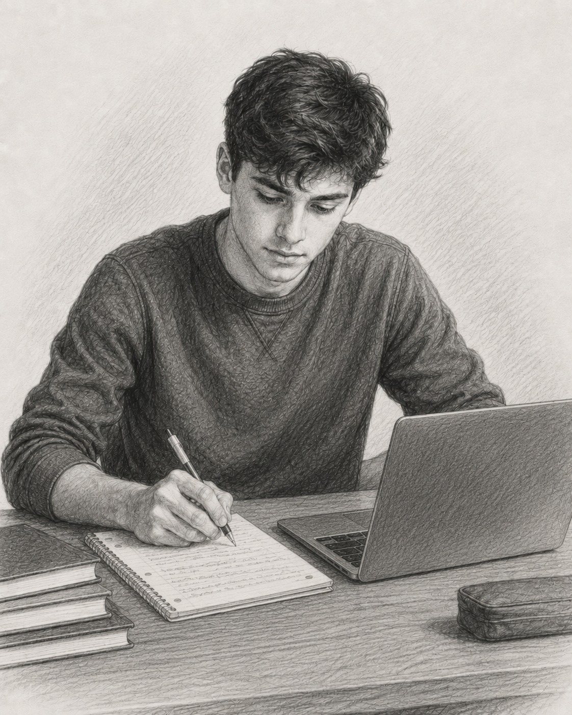 A student studying independently at a laptop